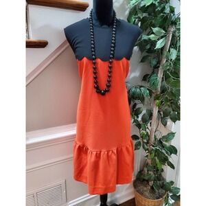 Victoria Beckham Women Black & Orange Round Neck Sleeveless Knee Length Dress 3X